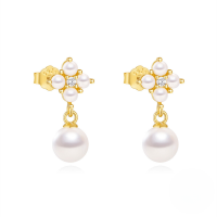 wholesale S925 Sterling Silver Fashionable Petal Zircon And Pearl Earrings, Korean Style Minimalist Studs-Gold#6 925 silver