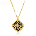 wholesale S925 silver gold-plated Japanese retro-style black agate geometric lattice pendant necklace with an elegant vintage diamond-shaped pendant-0-4