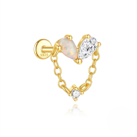 wholesale S925 Sterling Silver Geometric Opal And Zircon Flat Threaded Ear Cuff With Moonstone Fringe-Single gold #2