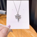 wholesale S925 Sterling Silver Artisan Dynamic Cupid Necklace, Light Luxury Elegant High-End Angel Key Pendant Collarbone Chain-0-5