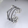 wholesale S925 Sterling Silver Retro Punk Multi-Layer Multi-Element Niche Design Street Open Adjustable Ring Unisex-0-0