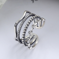 wholesale S925 Sterling Silver Retro Punk Multi-Layer Multi-Element Niche Design Street Open Adjustable Ring Unisex-YJ487/approx. 3.3g Adjustable opening