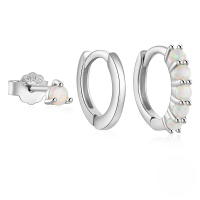 wholesale 925 Sterling Silver With Zircon And Opal Inlaid Hoop Earrings, Korean Style Versatile-3-piece set - Platinum 925 silver