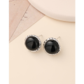 wholesale 925 Sterling Silver Round Black Onyx Stud Earrings for Women, Minimalist and Aloof Style, Elegant and Unique High-End Sense Jewelry-0-0