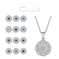 wholesale S925 Sterling Silver Cross-Border European and American Fashion Round Peridot Zircon Pendant Necklace for Women, High-End and Niche-Pomegranate Red【January】>925 Silver