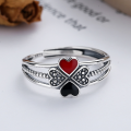 wholesale S925 Sterling Silver Korean-style Clover Drip Glaze Adjustable Open Ring for Women-0-1