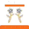 wholesale Gold-plated S925 Silver Moissanite Six-Prong Main Stone Branch Design Trendy Women's Earrings Best Seller-0-0