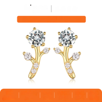 wholesale Gold-plated S925 Silver Moissanite Six-Prong Main Stone Branch Design Trendy Women's Earrings Best Seller-Gold 0.5 carat*2 (with certificate)  925 silver