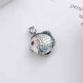wholesale S925 Sterling Silver Retro Vintage Matte Cute Pouting Fish Pendant Ethnic Style "Year After Year Abundance" Pendant Accessory-0-2