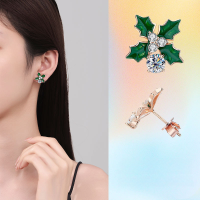 wholesale S925 Sterling Silver Moissanite Leaf Colored Earrings for Women, Small and Minimalist Advanced Design Fashion Versatile Ear Accessories-50 points + 50 points (zircon) earrings 925 silver