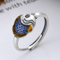wholesale S925 Sterling Silver Vintage Matte Enamel Resin Little Koi Fish Ring, Year of Abundance Ring-0-1