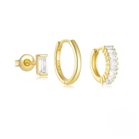 wholesale 925 Sterling Silver Zircon-studded Minimalist Ins Style Hoop Earrings And Stud Earring Set, A Popular European And American Niche Design-3-piece set - Gold#2 925 silver