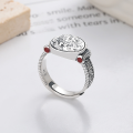 wholesale S925 Sterling Silver Vintage Ethnic Style Niche Lhamo Engraved Pattern with Red Resin Inlay Ring-0-1