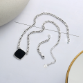 wholesale S925 Sterling Silver Korean-style Resin Black Surface NO5 Pendant Trendy Hip-Hop Unisex Necklace-0-1