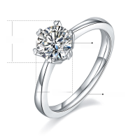 wholesale S925 Sterling Silver Straight Arm Classic Six-Prong Fashion Moissanite Ring for Women, Classic and Simple with 1 Carat Moissanite-1 carat moissanite ring  US size 8