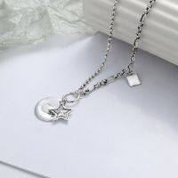 wholesale S925 Sterling Silver Trendy and Versatile Street Style Patch English Round Pendant Five-Point Star Accessory Necklace-YL219/approx. 15.4g 925 silver