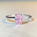 wholesale S925 Sterling Silver New 1 Carat Pink Diamond Solitaire Ring for Women, Smooth Minimalist Ins Style High-End Ring-0-0