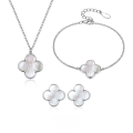 wholesale 925 Sterling Silver Four-Leaf Clover Bracelet with White Mother-of-Pearl Necklace and Earrings Set, Ins Small and Unique High-End Women's Jewelry-0-0