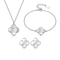 wholesale 925 Sterling Silver Four-Leaf Clover Bracelet with White Mother-of-Pearl Necklace and Earrings Set, Ins Small and Unique High-End Women's Jewelry-White Mother of Pearl Bracelet>925 Silver
