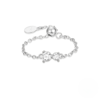 wholesale S925 Sterling Silver Adjustable Stretch Ring With Single Row Zircons, Cross Pearl Statement Finger Ring-White Gold#2 Opening adjustable