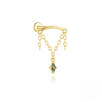 wholesale S925 Sterling Silver Natural Moss Agate Geometric Rhombus Flat Head Threaded Ear Cartilage Stud-Single gold #5