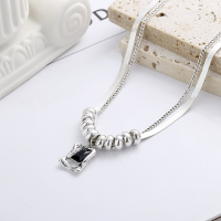 wholesale S925 Sterling Silver Korean-style Stackable Snake Bone Chain with Donut Pendant and Double-layer Zircon Collarbone Necklace-YL508/approx. 15.8g>925 silver