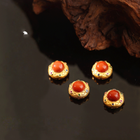 wholesale S925 Gold-Plated Ancient Gold Inlaid Natural Southern Red Agate Heart Spacer Beads Handmade Beaded Bracelet DIY Jewelry Accessories-8mm zircon red