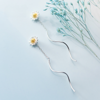 wholesale S925 silver Nalan flowers ear thread women's small chrysanthemum earringswave earrings E5759-S925 silver pair