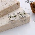 wholesale S925 Sterling Silver Creative Movable Glasses French Bulldog Gentleman Dog Stud Earrings Euro-American Hip Hop Punk Style Earrings-0-1