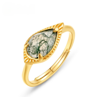 wholesale S925 Sterling Silver Japanese-style Light Luxury Fashion Versatile Moss Green Ring for Women, Minimalist Design with Inlaid Moss Agate, Customizable-Green moss Opening adjustable