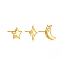 wholesale 925 Sterling Silver Star, Moon, Sun, Quatrefoil Ear Stud Set With Classic Zircon Accents, Pearls, And Versatile Ins Style-3-piece set, gold#3&gt;925 silver