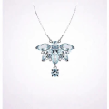 wholesale 925 Silver Sea Blue Sapphire Small Dance Dress Necklace for Women, Light Luxury Fashion Versatile Elegant High-end Ins Collarbone Chain-0-0