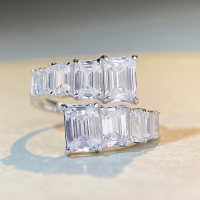 wholesale 925 Silver Cross-Border Pure Silver Adjustable Open Ring for Men and Women, Ins Style Square Diamond Ring, Wholesale-White-CBJZ206 Adjustable opening