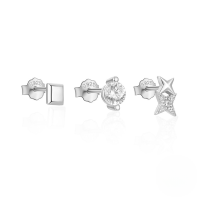 wholesale 925 Sterling Silver Geometric Star And Moon Zircon-pearl Earring Set, Hot-selling In Europe And America-3-piece set - Platinum #7&gt;925 silver