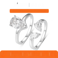 wholesale 925 Sterling Silver Set of Teardrop Moissanite Main and Accent Rings-White gold 1.75 carats (with certificate)  9 US