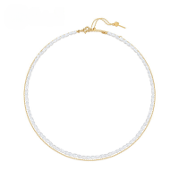 wholesale 925 Silver Freshwater Pearl Short Necklace Minimalist Fashion Elegant Rice Pearl Accessory Choker Korean Style Collarbone Chain-10K gold + swimming paint  925 silver