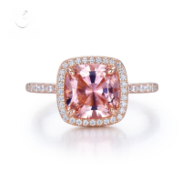 wholesale 925 Sterling Silver 5ct Morganite Pink Square 9*9 High Carbon Diamond Ring for Women, European and American New Style, High-end Feel-R489 Morgan Pink No. 6