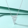 wholesale Metal: 925 Sterling Silver Amazon Best Seller in EU & US, Square Zircon Fan-shaped Pendant Small Skirt Necklace for Women, High-end INS Style-0-1
