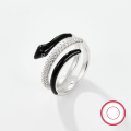 wholesale S925 silver cross-border sourced snake ring with zircon inlay and oil drip design, available in black and white, perfect for Halloween outfits and gifting-0-0