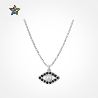 wholesale S925 Sterling Silver Demonic Eye Necklace for Women with Mother-of-Pearl and Black Zircon Inset Design, Light Luxury Ins Style Collarbone Chain-Platinum DY190923-SW-BH 925 Silver