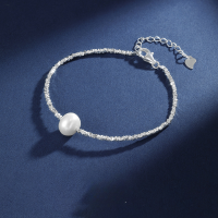 wholesale S925 Sterling Silver Mini-Batch Custom Pearl Crushed Silver Bracelet, Panyu Fine Craft Jewelry Factory's Xiaohongshu Viral Hit-Silver Bracelet 925 Silver