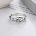 wholesale S925 Sterling Silver Auspicious Pi Xiu Open Ring with Inner Six-Syllable Mantra Engraving, Vintage Bohemian Chinese Style Index Finger Ring-0-1