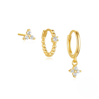 wholesale S925 Sterling Silver Classic Octagram Zircon Butterfly Earring Set,-3-piece set Gold#2 925 silver