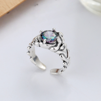 wholesale S925 Sterling Silver Personalized Niche Design Retro Dazzling Laser Gemstone Inlaid Rose Open Ring-YFJ556/approx. 6.6g Adjustable opening