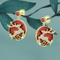 wholesale 925 Sterling Silver Nine-Colored Deer Christmas Earrings for Round and Square Faces, Ins High-End Agate Zircon Ear Stud Wholesale-0-0