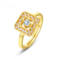 wholesale S925 Sterling Silver New Japanese Fashion Geometric Aquamarine Ring Ins Style Wholesale from Manufacturer-10K gold + swimming paint Adjustable opening