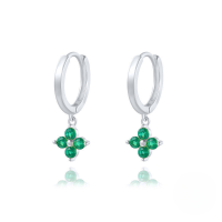 wholesale S925 Sterling Silver Zircon Snowflake Hoop Earrings, Creative Fashion Earrings-Platinum-Green Diamond