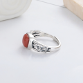 wholesale S925 Sterling Silver Creative Pastoral Style Hollow Bamboo Knot Inlaid with South Red Agate Ring Design Sense Band-0-3