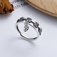 wholesale S925 Sterling Silver Korean-style Pig Nose Concave-Convex Texture Stitched Letter H Pendant Tassel Open Ring-YJ393/approx. 2.65g>Adjustable opening