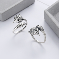 wholesale S925 Sterling Silver Vintage Heavy Duty Exquisite Fox Design Openwork Eye Detailed Adjustable Ring-YJF769/Aged about 3.6g 925 silver
